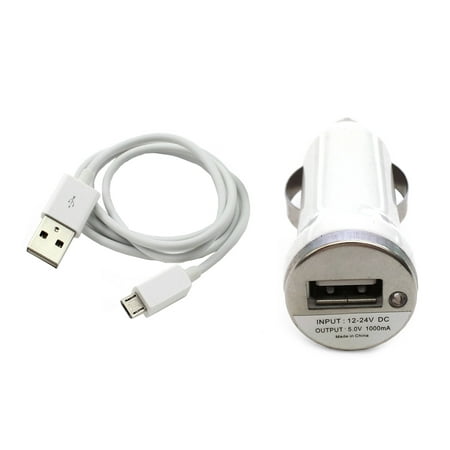 Importer520 White Combo Mini Compact 1000mAh Car Charger + Micro USB Data Sync / Battery Charge Cable For Motorola DROID 2 Global