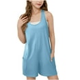 thumbnail image 2 of Summer Rompers for Girls 4-15Y Jumpsuit Shorts Casual Loose Children Kids Summer Sleeveless Athletic Gym Yoga Workout Overalls Onesis with Pockets, 2 of 8