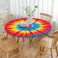 thumbnail image 3 of Colorful Rainbow Tie Dye Spiral Pattern Round Fitted Tablecloth with Elastic Edge,Dining Table Cover Waterproof,Outdoor Round Tablecloth for Camping,Dining,Indoor and Outdoor, 3 of 7