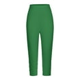 thumbnail image 3 of Girls Cotton Cropped Leggings 3/4 Crop Pants Ruched Slim Basic Capri Leggings Summer Casual Tights Under Dress or Tunics (6 Years, Green), 3 of 6