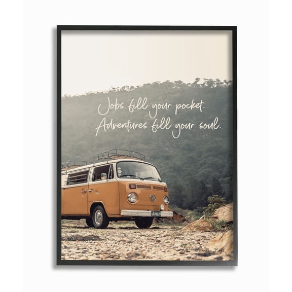Stupell Industries Adventures Fill Your Soul Sentiments Vintage Iconic Van Framed Wall Art Design by Susan Ball, 11" x 14", Black Framed