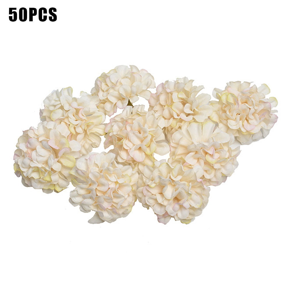 Pack of 50 Artificial Silk Hydrangea Flower Heads for Flower Wall Decorations