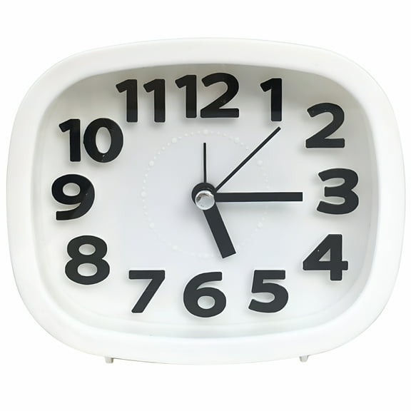 DESIGNICE Desk Clock Battery Operated Non-ticking Plastic Small Bedside Analog Alarm Clock Household Supplies,White