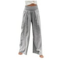 thumbnail image 1 of Oalirro High Waist Wide Leg Pants for Women 0 Gray Trousers with Pockets S, 1 of 8