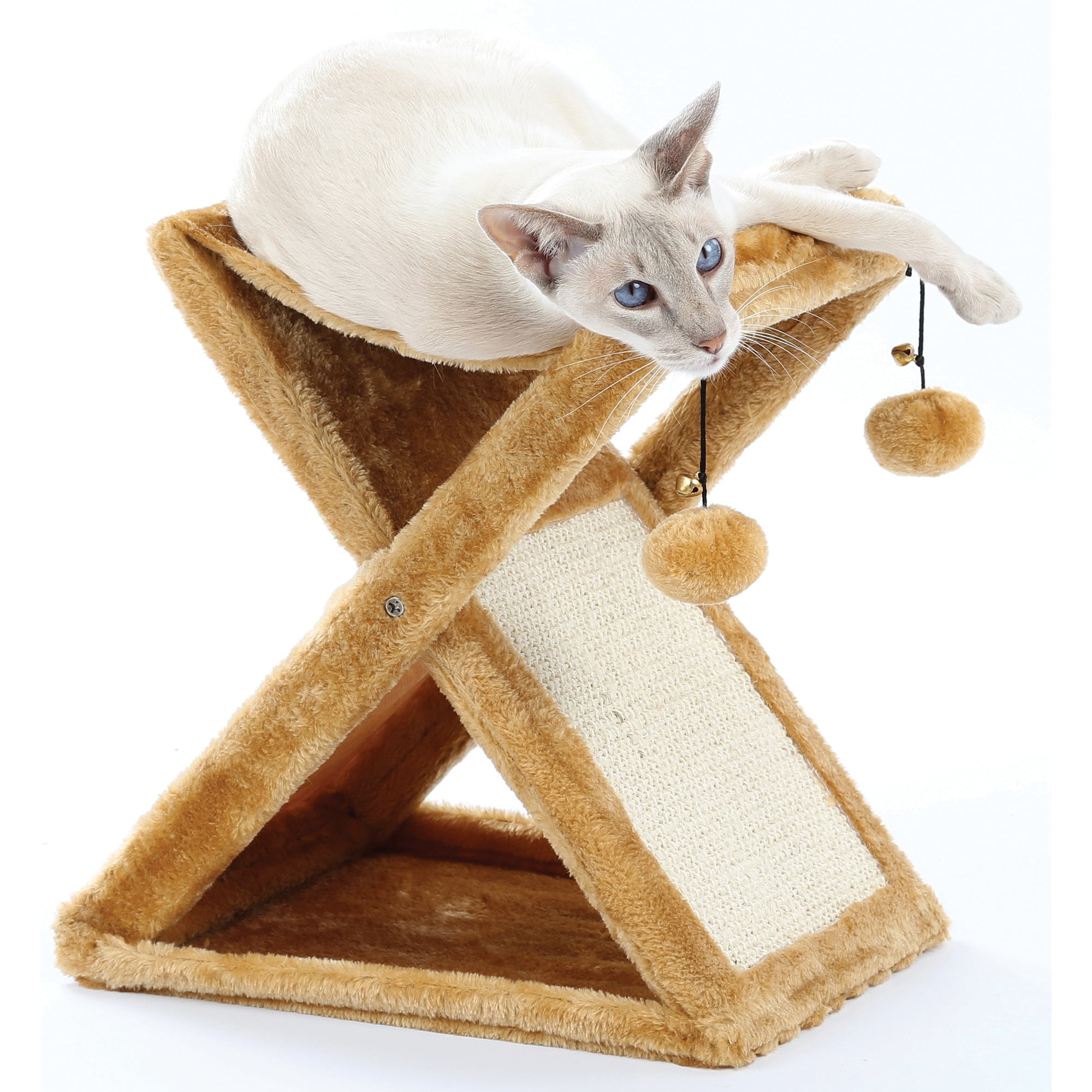 Etna Products Foldaway Cat Play Tower and Scratching Post with Hanging Balls, Indoor Cat Interactive Toy for play and exercise.
