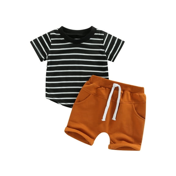 Bagilaanoe 2pcs Toddler Baby Boy Short Pants Set Short Sleeve Striped Print T Shirt Tops   Shorts 6M 12M 18M 24M 3T Kids Casual Summer Outfits