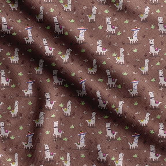 Soimoi Llama Alpaca Print,Cotton Poplin, Sewing Fabric Sold by The Yard 42 Inch Wide,Sewing Craft Quilting/Quilt Making Fabric, Brown