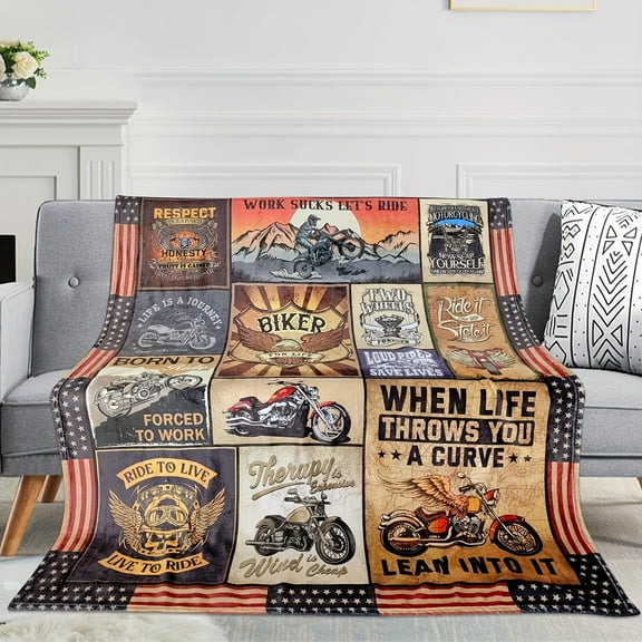 Cozy Biker's Dream Flannel Throw Blanket - Ultra Soft, Lightweight, Knitted Polyester Bedding with Vibrant Motorcycle & Inspirational Designs