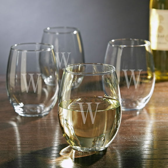 HomeWetBar Personalized Stemless White Wine Glasses, Set of 4