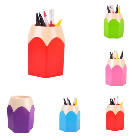 Pencil Shaped Desktop Pen Holder 5Pcs Multifunctional Cute Storage Stationery Pen Cup Makeup Stand Aesthetic Creative Stationery Storage Office Home Decor (Multi-Color)