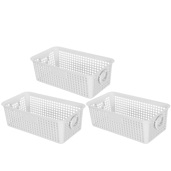 OULII 3Pcs White Plastic Storage Basket with Handles Portable Hollow Desktop Organizer for Office