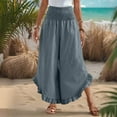 thumbnail image 5 of UVEASISHA Linen Pants for Women Summer Wide Leg Smocked Waist Ruffled Palazzo Pants Boho Flowy Beach Vacation Pant with Pockets Gray XL, 5 of 10