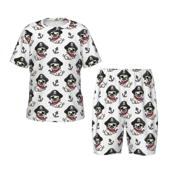 Kdxio DOG IS WEARING PIRATE COSTUME Print Short-Sleeved Pajama Set for Kids, Comfort Easy to Wear for Home and Sleep-X-Large