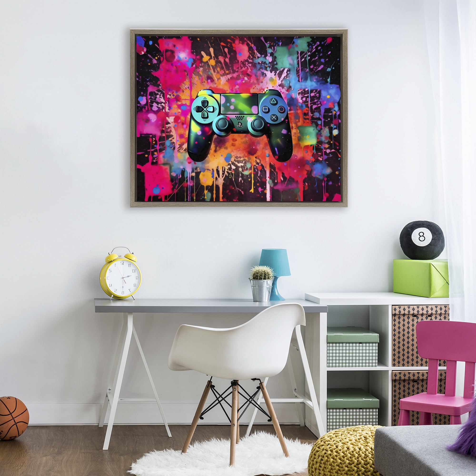 Stupell Industries Vibrant Gamepad Burst Brown Framed Floater Canvas Wall Art, design by Creative Studio