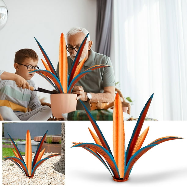 Adorno de planta de tequila de hierro forjado | Escultura de jardín de metal hecha a mano | Decoración artística para exteriores resistente a la corrosión | Decoración de patio interior y ex