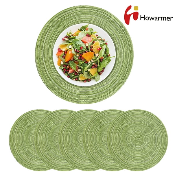 Howarmer Green Placemats Set of 6, 15 inch Washable Round Kitchen Table Mats for Dining Tables