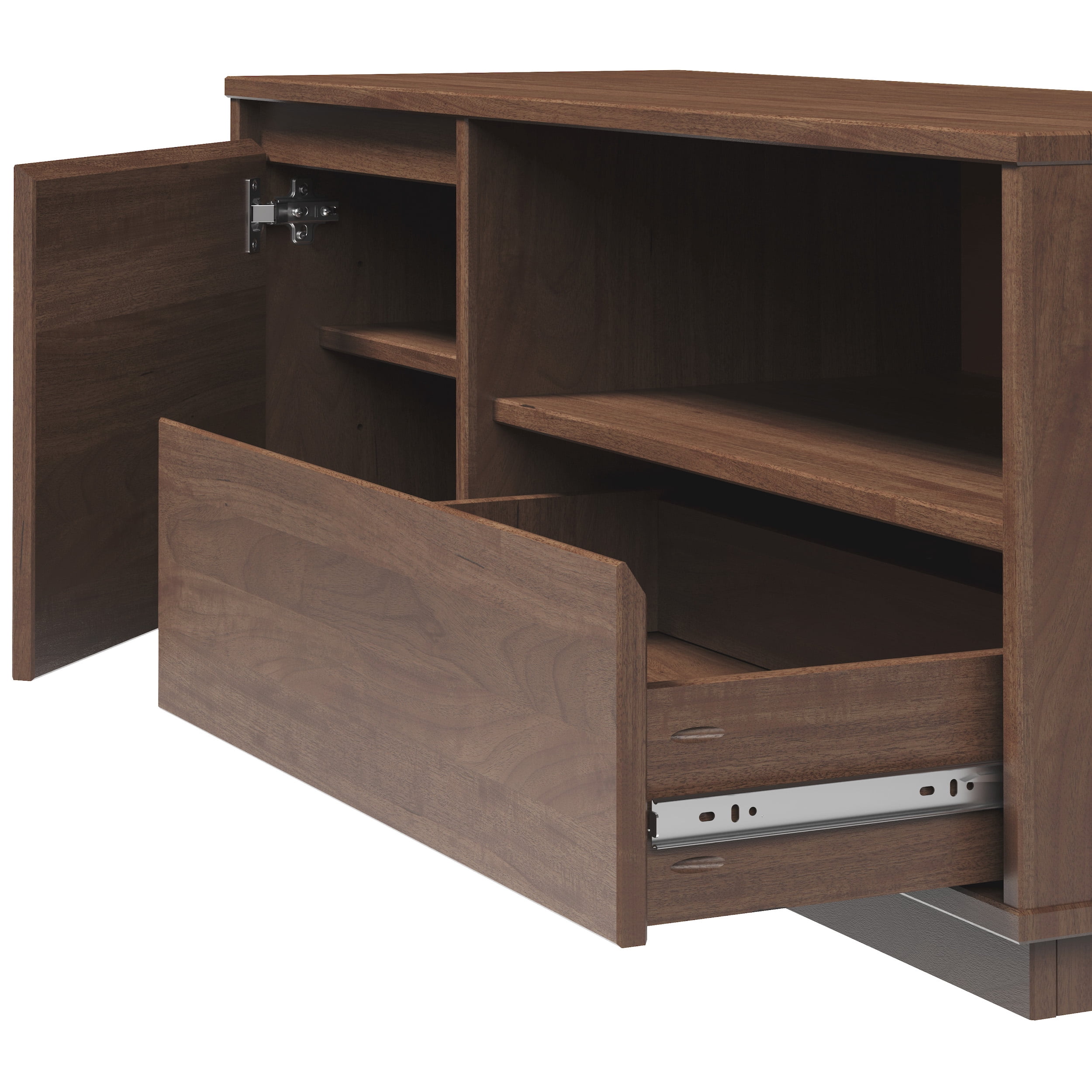 Linon Winston Single Drawer Mid-Century Television Stand with 2 Shelves, 43.5" L, Walnut
