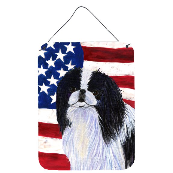 Carolines Treasures SS4223DS1216 USA American Flag with Japanese Chin Wall or Door Hanging Prints 12x16 multicolor