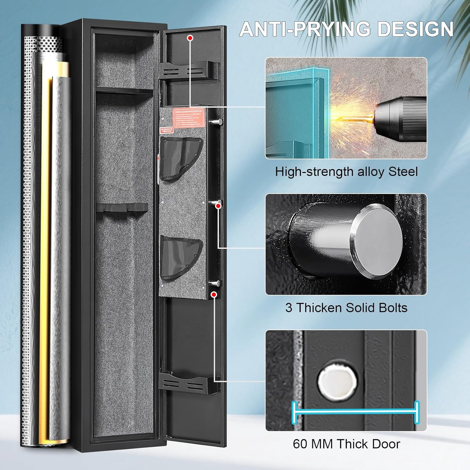 Marcree 2-3 Gun Safe, Gun Safe for Rifles and Pistols, Gun cabinets for Rifles and Shotguns, Long Gun Safes for Rifles and Shotguns with Dual Alarm System, No Assembly