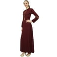 thumbnail image 3 of Bimba Women's Maroon Rayon Aari Work Puff Sleeve Mandarin Maxi Casual Dress-26, 3 of 5