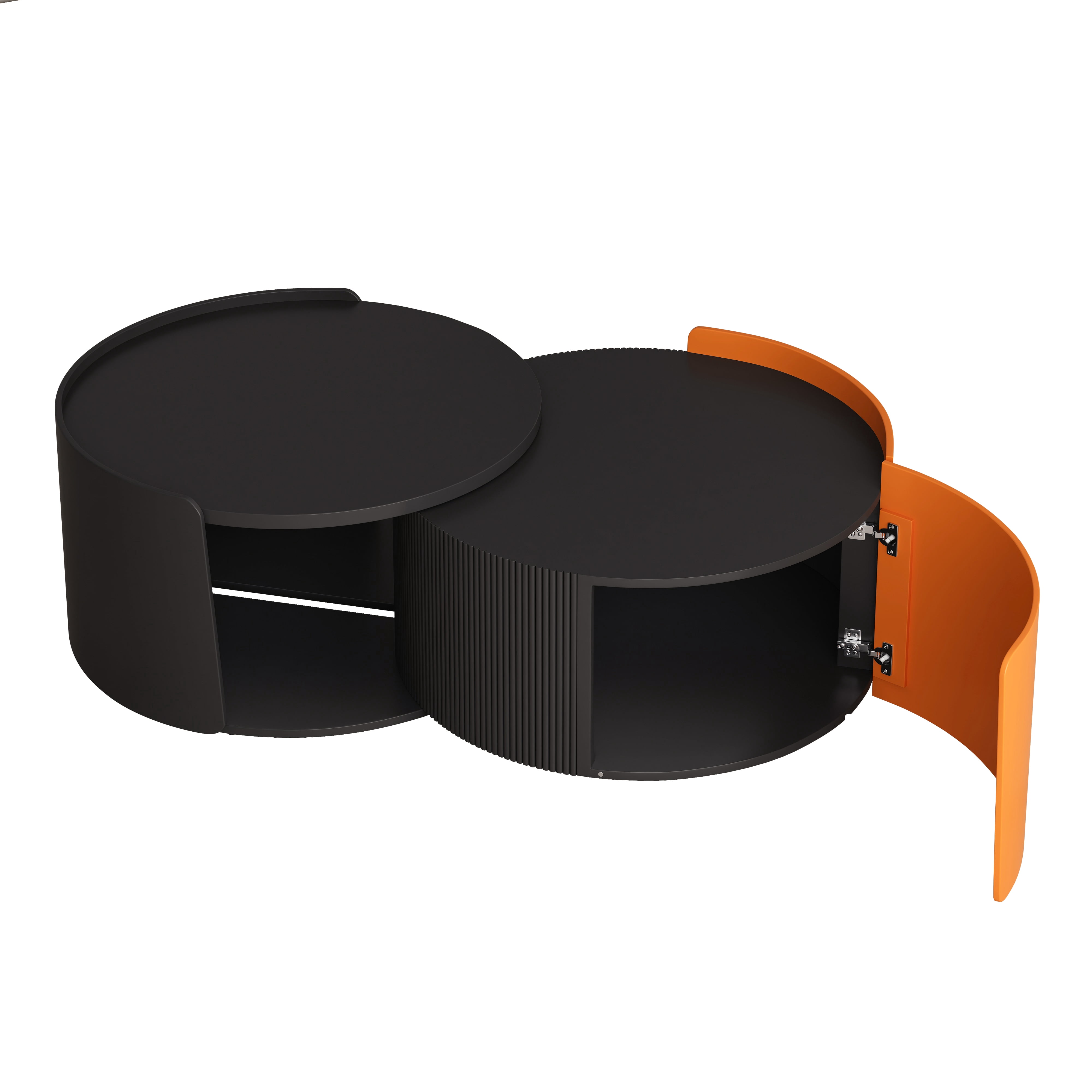 Homy Casa Modern Round Coffee Table Set with Storage, Black & Orange Finish, 2-Piece Design