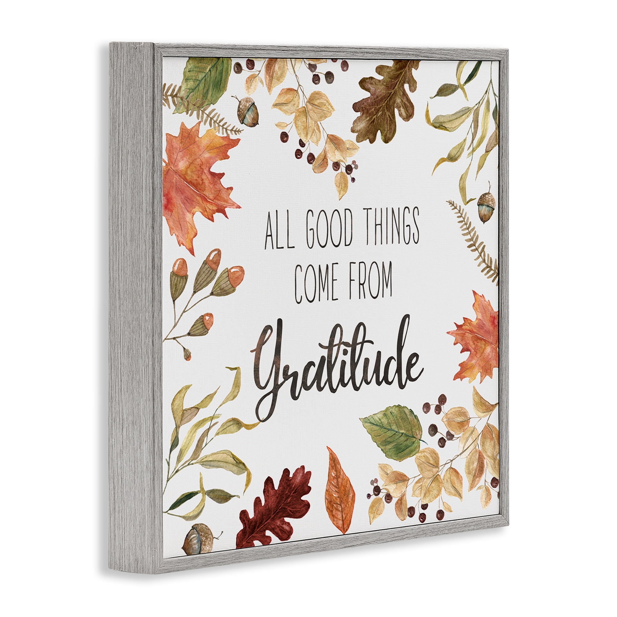 Stupell Industries All Good Things Graditude Botanical & Floral Painting Gray Framed Art Prints Wall Art, 24 x 24