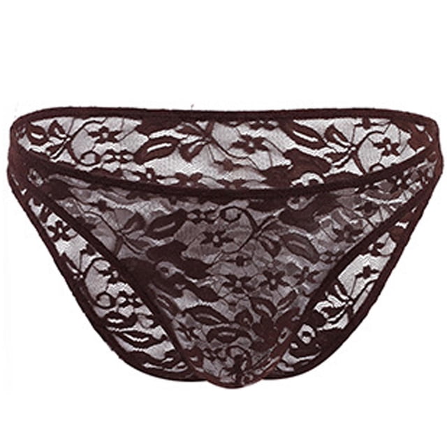 ylioge Lace Underwear for Men Briefs Trendy Low Rise Lightweight Breathable See-Through Solid Color High-Cut Hipsters Brief