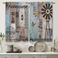 thumbnail image 5 of Farmhouse Wooden Country Kitchen Curtains Vintage Barn Door Teal Small Short Cafe Window Curtains Rustic Windmill Rod Pocket Bathroom Drapes Treatment Tier Curtains 2 Panels (27.5x39 Inch), 5 of 6