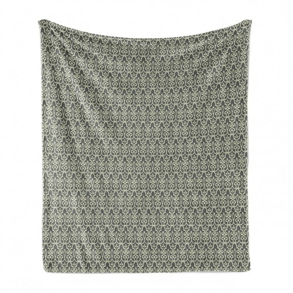 Damask Grey Soft Flannel Fleece Throw Blanket, Victorian Renaissance Pattern of Floral Ornate Rococo Grid Repetition, Cozy Plush for Indoor and Outdoor Use, 50" x 70", Grey and Eggshell, by Ambesonne
