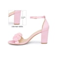thumbnail image 2 of BLISSFUL STEP Flowers Satin Block Heels Ankle Strap Open Toe Heel Sandals for Women Bling Pink 6, 2 of 7