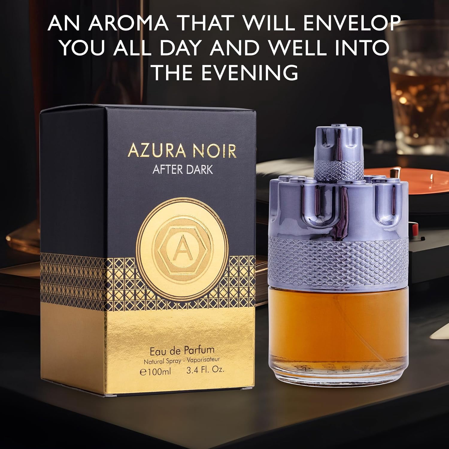 Azura Noir After Dark for Men 3.4oz – Woody Spicy Cologne with Citrus & Cinnamon – Long-Lasting Scent