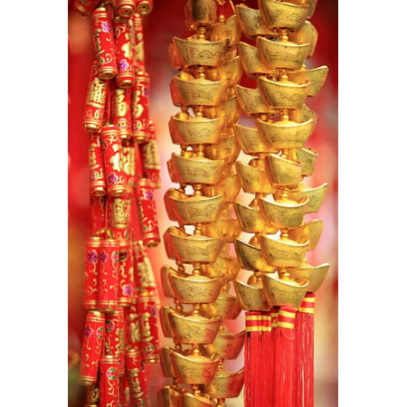 Chinese New Year Decorations.Fake Gold Ingot Best Wishes for Wealthy in the Coming New Year Print Wall Art By (Best Wishes For Son)