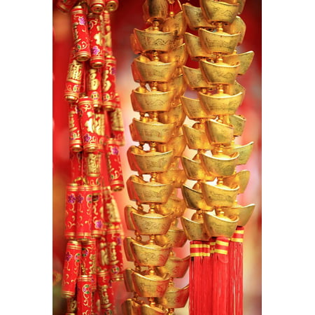 Chinese New Year Decorations.Fake Gold Ingot Best Wishes for Wealthy in the Coming New Year Print Wall Art By