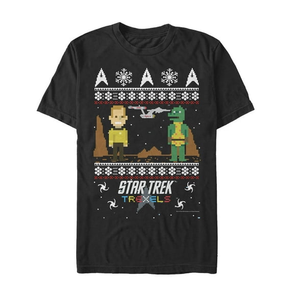 Men's Star Trek Ugly Christmas Pixelated Gorn  Graphic Tee Black Large