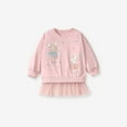 thumbnail image 5 of GYRATEDREAM 2Pcs/Set Toddler Baby Girls Outfits Kids Long Sleeve Cute Cartoon T Shirt Tulle Dress + Long Pants Children Cotton Fall Winter Clothes for 2-7 Years Pink, 5 of 8
