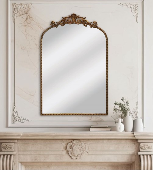 20" x 30" Filigree Arch Metal Wall Mirror Decor in Gold