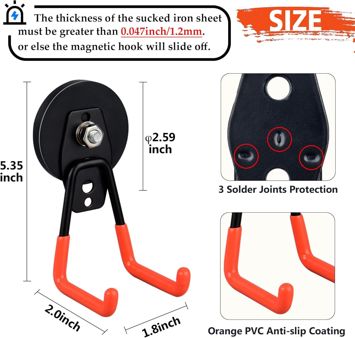 Heavy Duty Magnetic Garage Hooks,4 Pack Strong Large Magnet Hooks for Power Drill,Garden Tools,Hose,Pegboard,Garage, Workshop,Magnetic Storage Hooks for Indoor Outdoor Hanging(Orange)