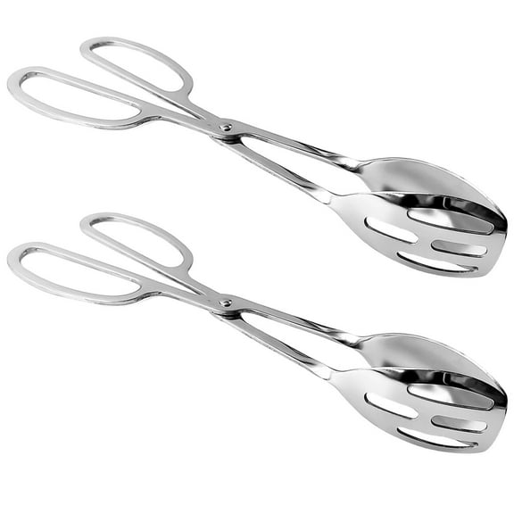 MODANU 2 Pack Serving Tongs, 10" Buffet Tongs for Kitchen Cooking, Stainless Steel Bread Tongs with Scissor Handles for Salad, Cooking, Catering, Buffet(Silver)