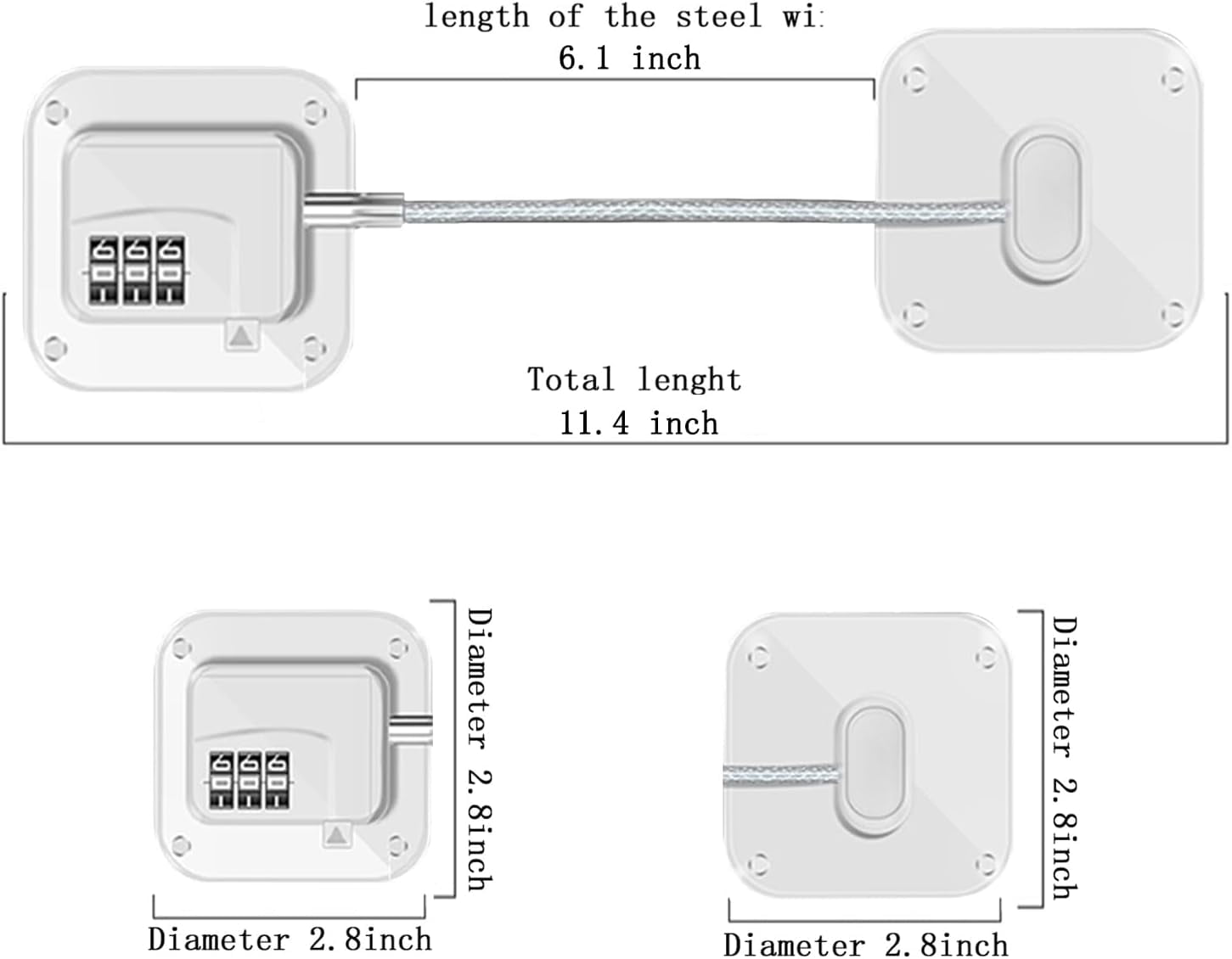 ABCISI Refrigerator Lock, Heavy Duty Combination Fridge Lock for Fridge, Cabinets, Window, Drawers and Child Safety Cabinet Locks, Strong Non-Marking Adhesive No Drilling (White, 2 Pack)