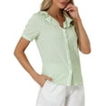 thumbnail image 4 of CAMISAS DE MUJER INSPIRE CHIC CON CUELLO PETER PAN, MANGAS CORTAS CON VOLANTES, ESTAMPADO A CUADROS, TALLA S, VERDE CLARO, 4 of 6