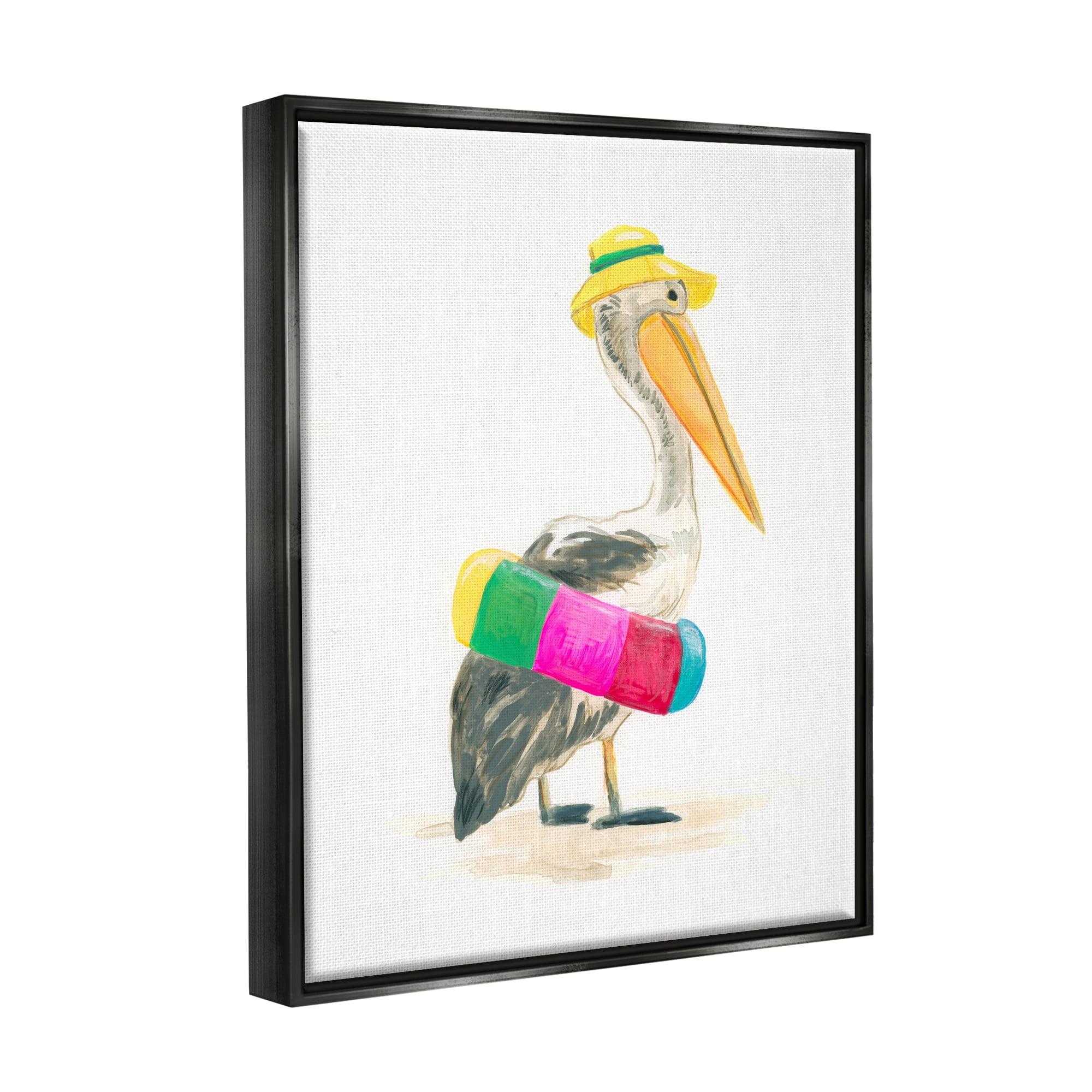 Stupell Industries Pelican & Beach Tube Animals & Insects Painting Black Floater Framed Canvas Art Print Wall Art, 17 x 21