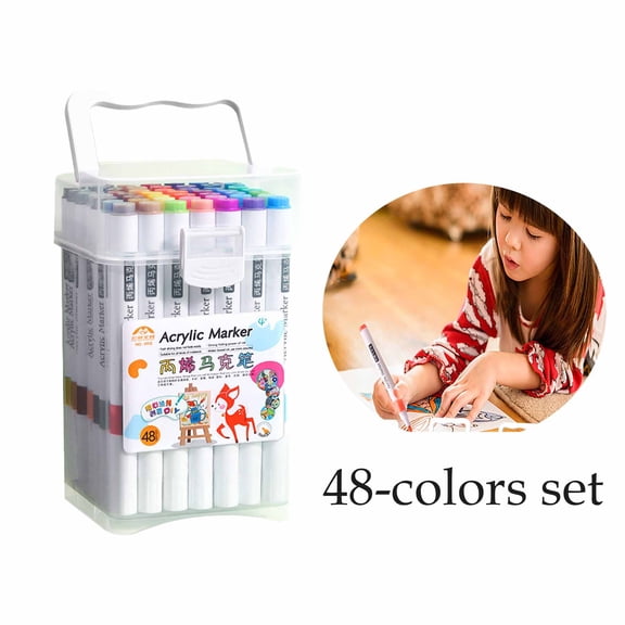 FEOLGEHLY Professional Acrylic Paint Markers Multi Colored Pens, Watercolor Drawing Markers Low Odor Fine Tip Sketch Markers, Quick Dry Markers for Office(Affordable Bulk 48 Colored Pen Packs)