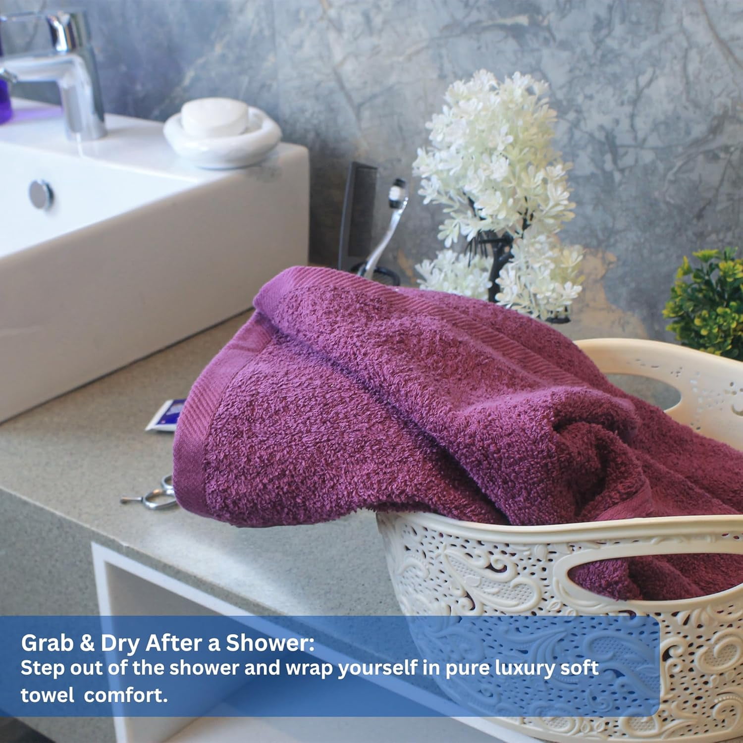 Americlassic Bath Sheet 30 × 60 inch – Pack of 3 Premium Purple Towels – 100% Cotton, Soft & Quick-Dry Absorbent Quality for Bathroom, Shower & Spa
