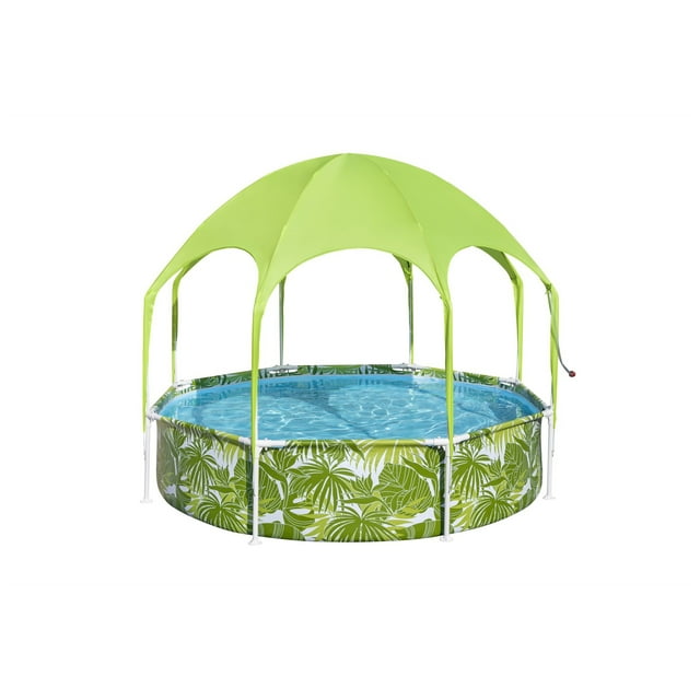 H2OGO! Piscine hors Terre Ronde Splash-in-Shade pour Enfants avec Auvent Pare-Soleil, Vert
