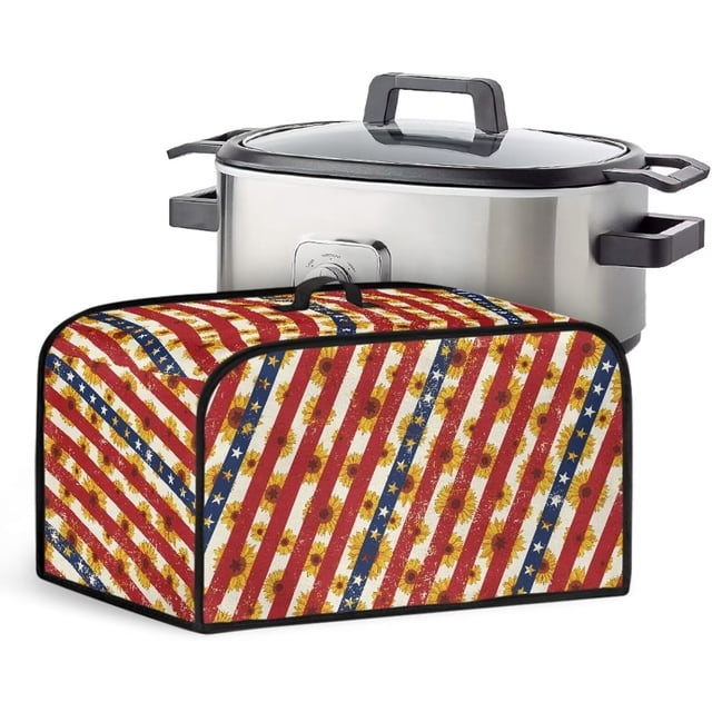 Water Resistant Protector for Slow Cooker Oval Pot Cover with Mesh Pocket and Handy Handle Anti-fingerprint Waterproof Keep Your Kitchen Appliance Clean after Every Use, Sunflower Stripe