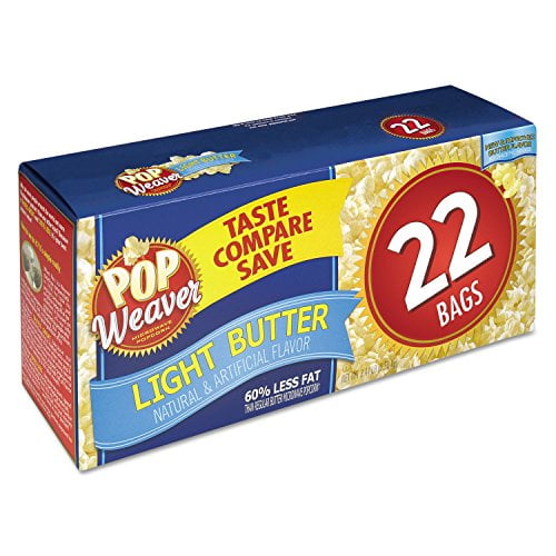 Pop Weaver Microwave Popcorn, Light Butter, 2.5oz Bag, 22/Box Walmart