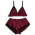 thumbnail image 2 of Lefu Ensemble de Pyjama en Satin de Soie pour Femmes Haut Short Lingerie Sexy, 2 of 9