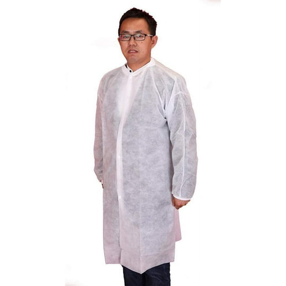 White Disposable Lab Coats, Splash-Proof PP Elastic Cuffs, 30 Count, Adult Large