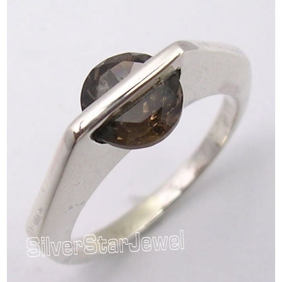 925 Solid Silver Cut Brown Smoky Quartz Urban Style Ring Size 5 One Of A Kind