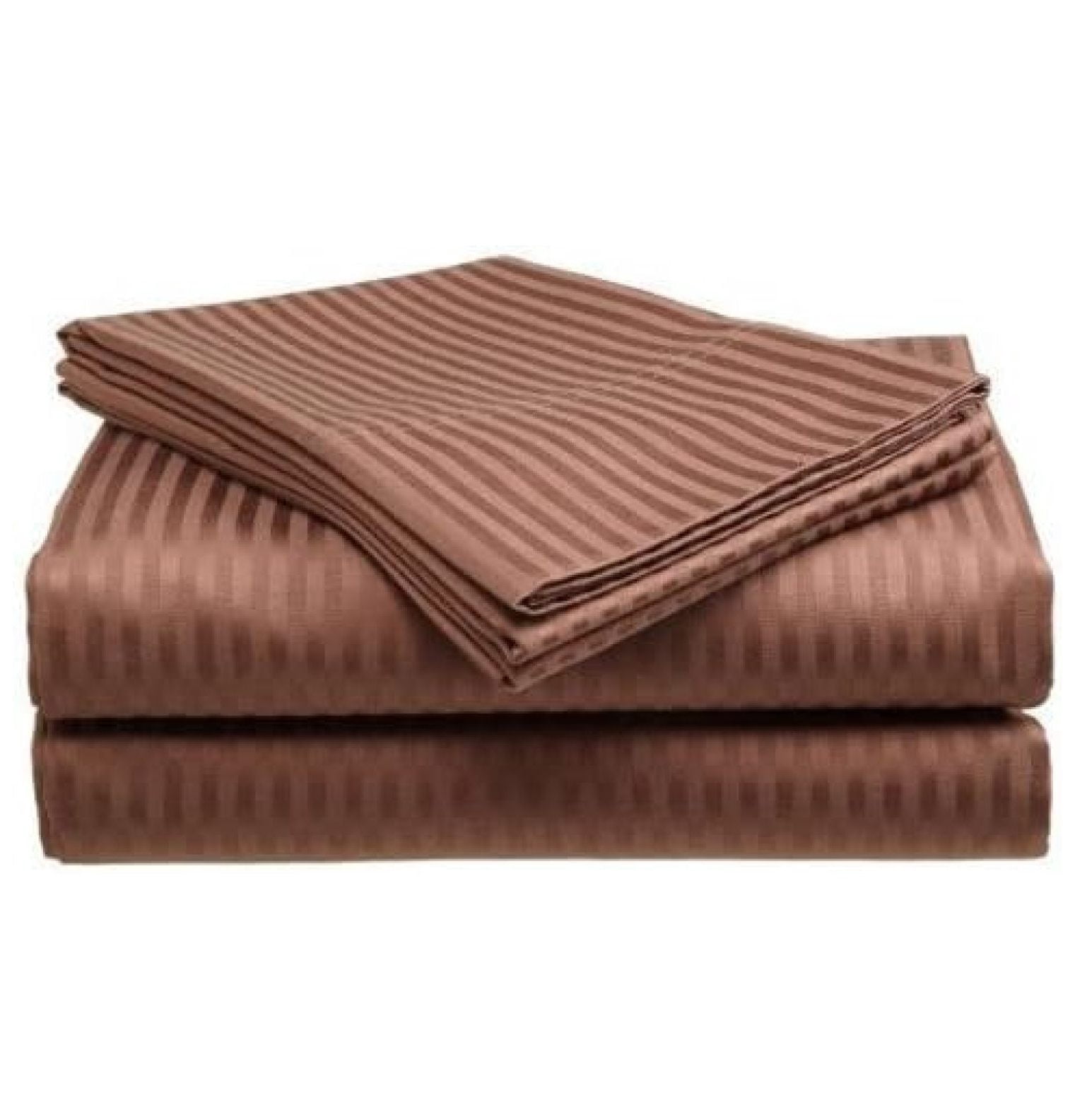 Alieon 300 Thread Count 100% Cotton Sateen Dobby Stripe Bed Sheets Set (Queen, Coffee)